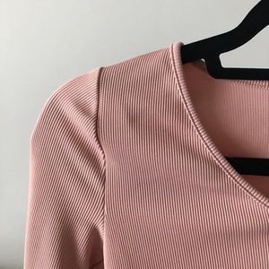 Forever 21 Ribbed Pale Pink Long Sleeve Crop Top